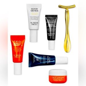 Sunday Riley 6pc (Good Genes, C.E.O, A+, Afterglow etc..Travel Set ➕Eye Massager
